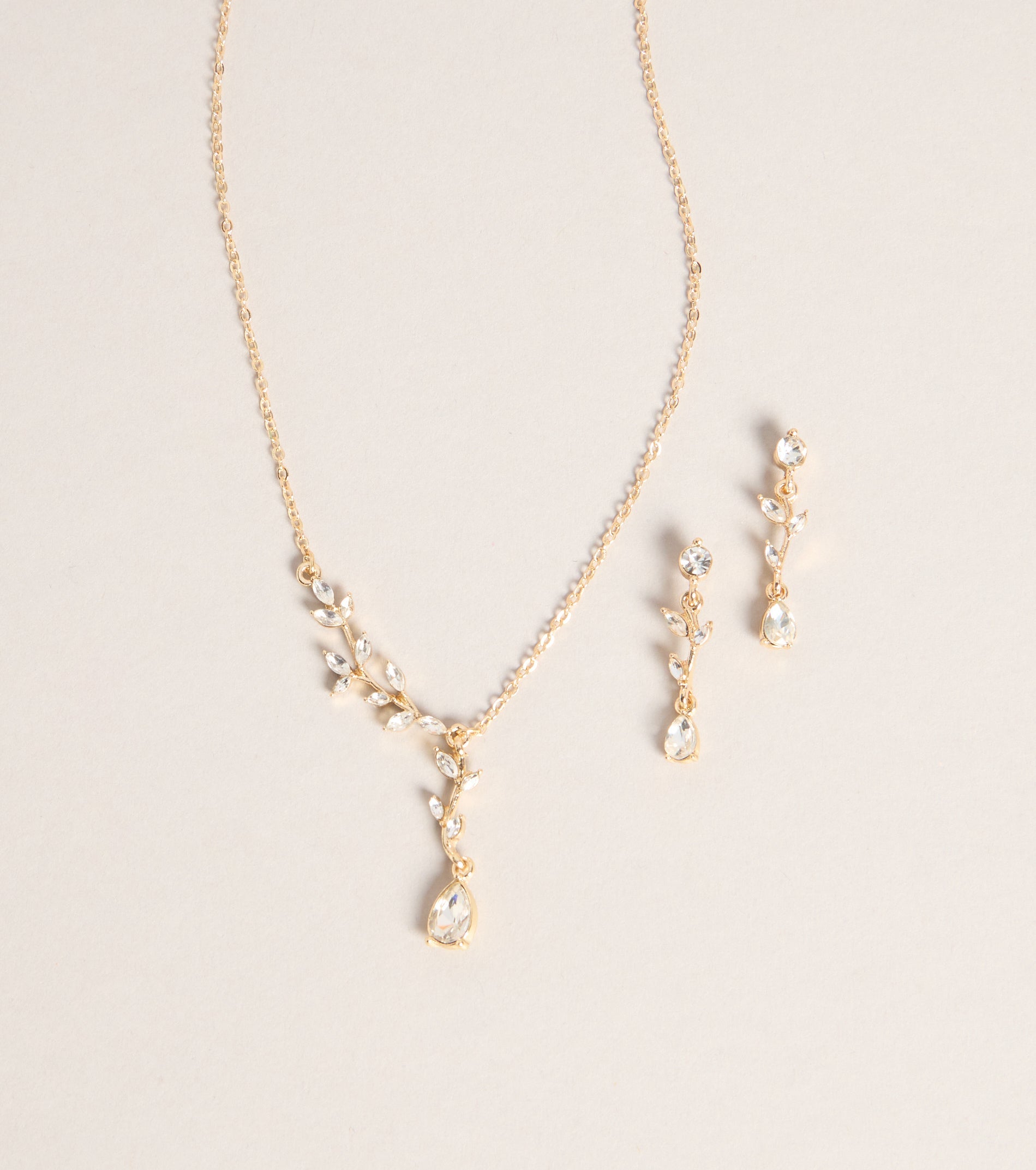 Soft Shine Rhinestone Leaf Necklace And Earrings Set