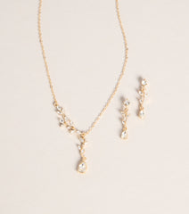 Soft Shine Rhinestone Leaf Necklace And Earrings Set