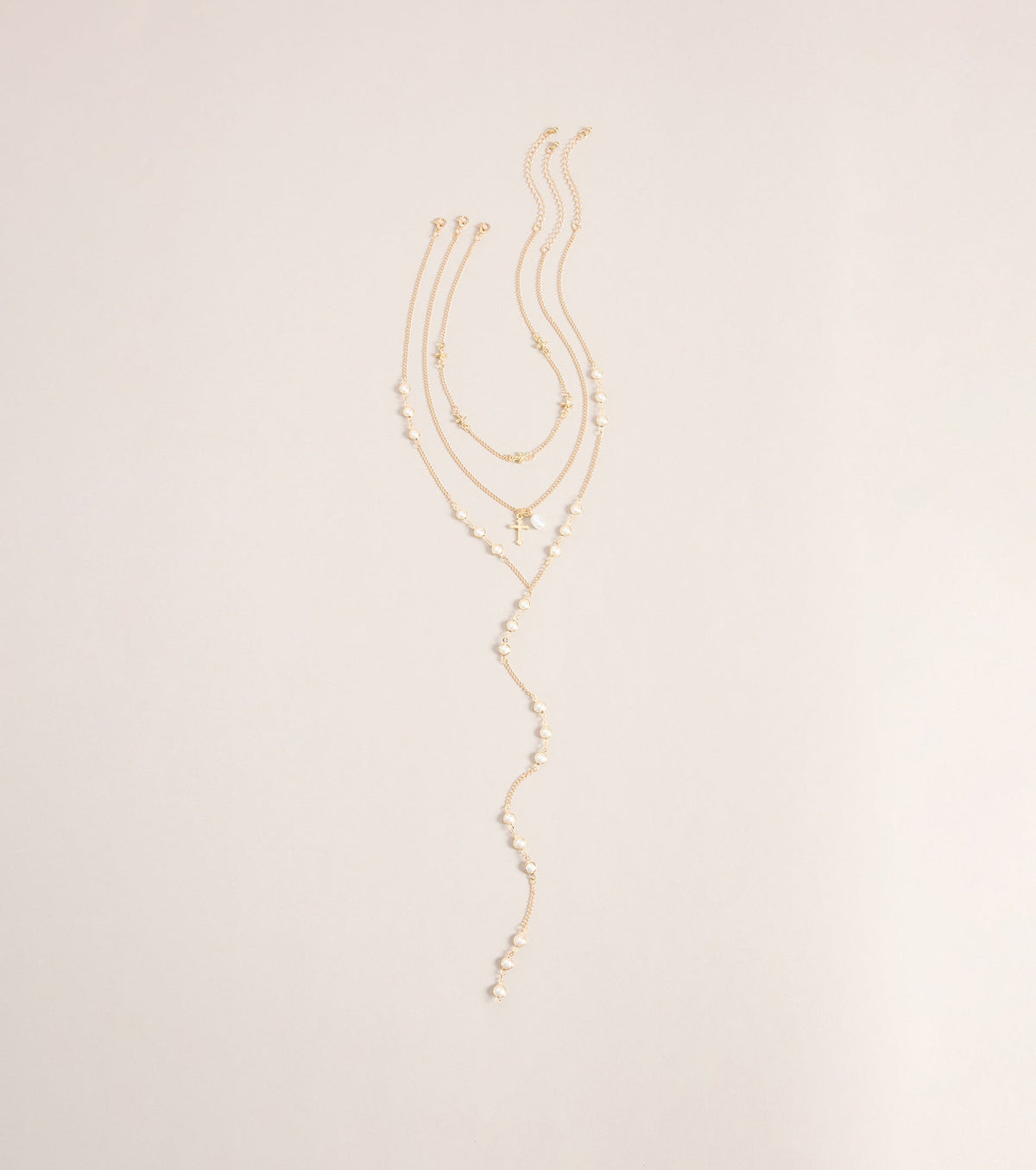 Pretty In Pearls Layered Lariat Necklace Set