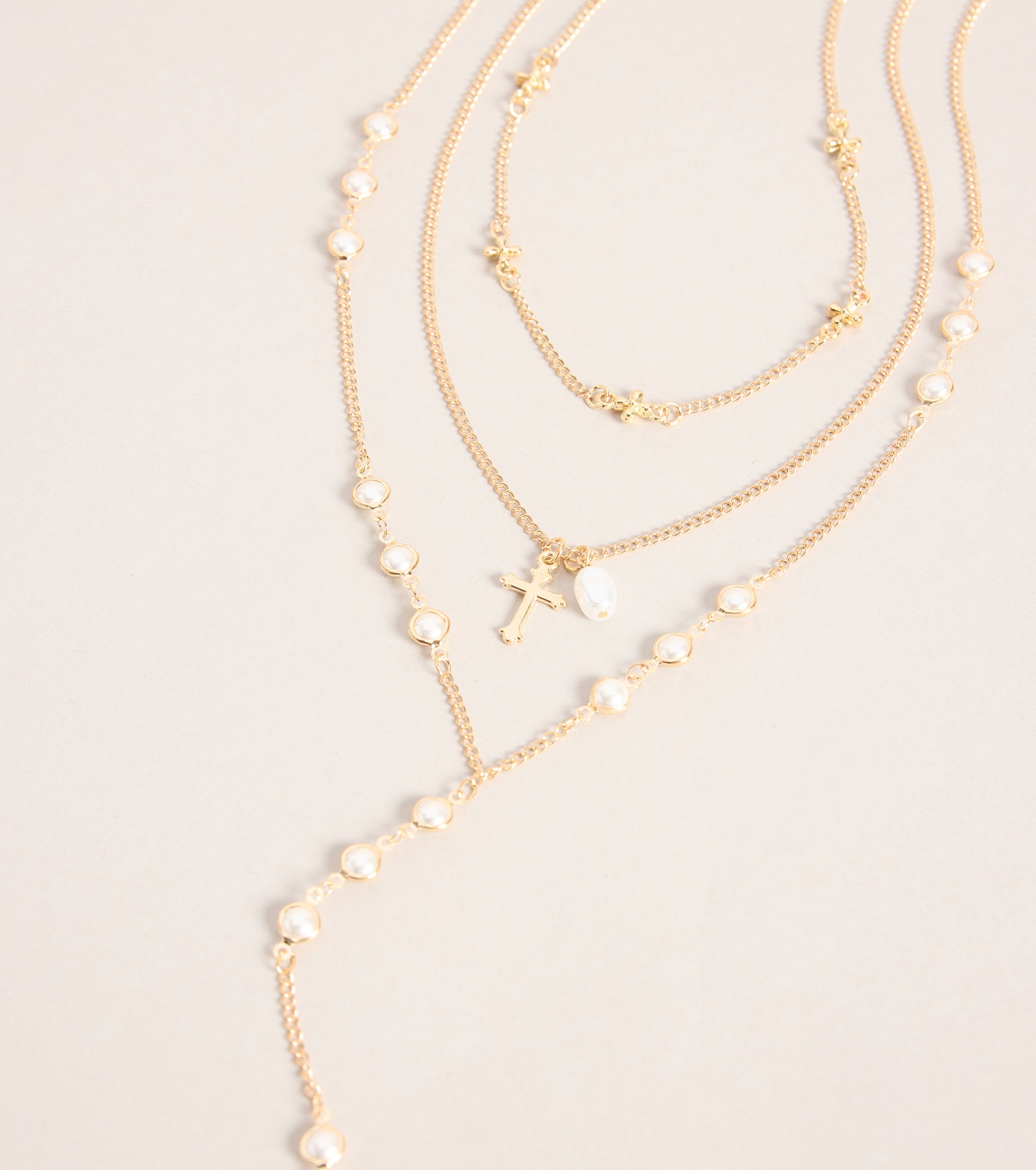 Pretty In Pearls Layered Lariat Necklace Set