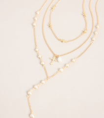 Pretty In Pearls Layered Lariat Necklace Set