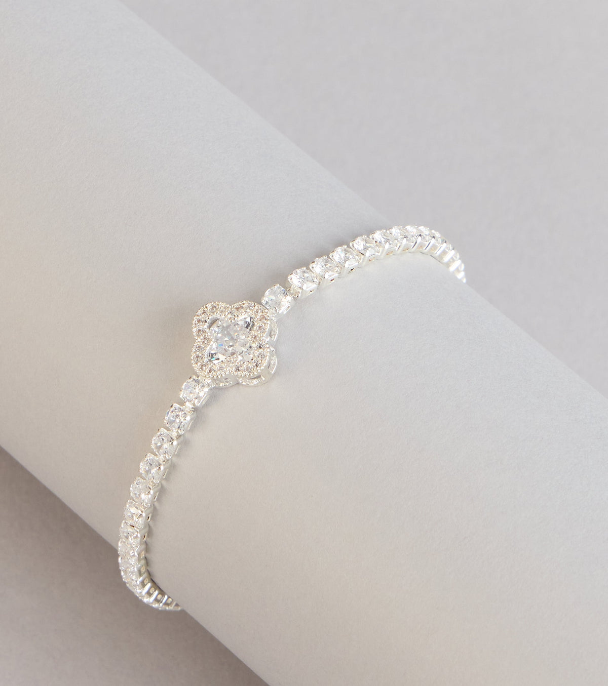 Luxe Charm Rhinestone Clover Tennis Bracelet