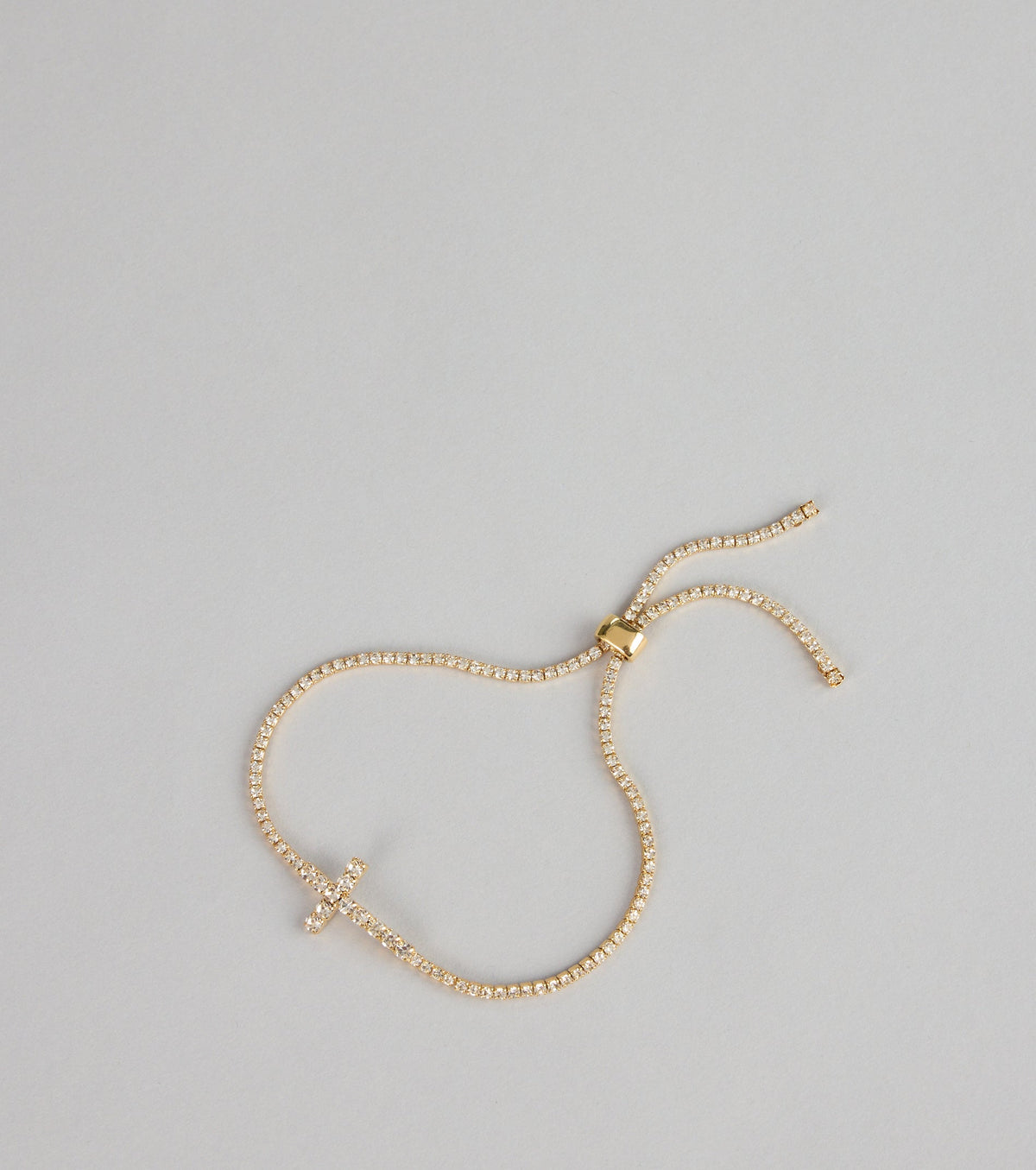 Soft Shimmer Rhinestone Cross Slider Bracelet