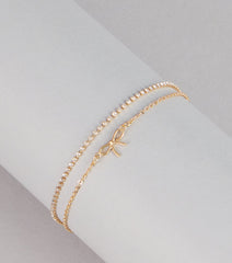 Sweet Detail Bow Charm Rhinestone Anklet