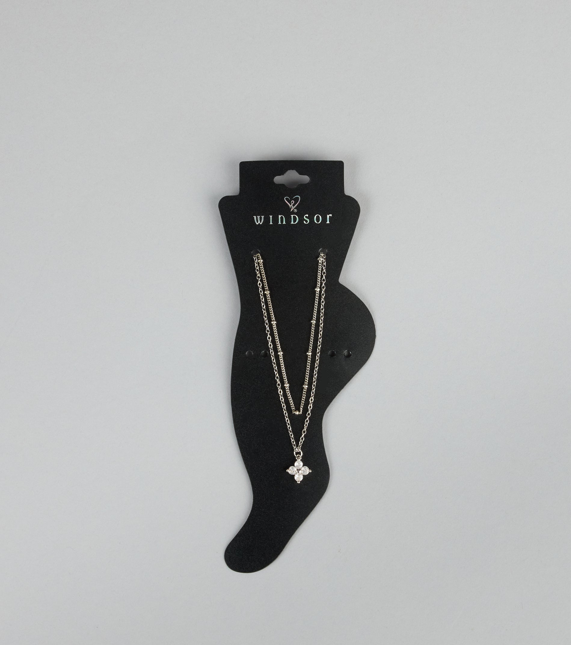 Lucky Layers Rhinestone Clover Anklet