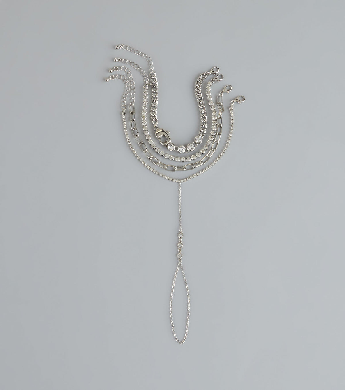 Shine On Repeat Rhinestone Hand Chain Bracelet Set