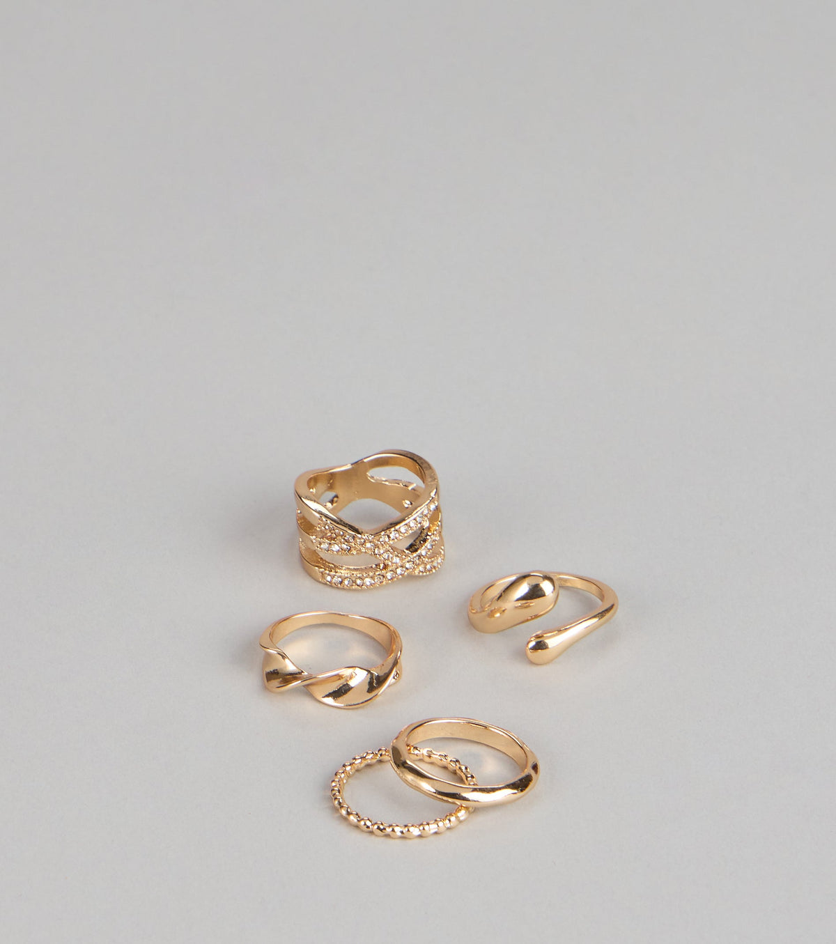 Everyday Luxe Rhinestone Five-Pack Ring Set