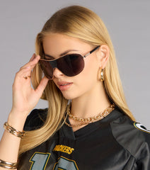 Wave Frame Oversized Shield Sunglasses