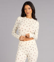 Cozy Bloom Rose Print Knit Pajama Top
