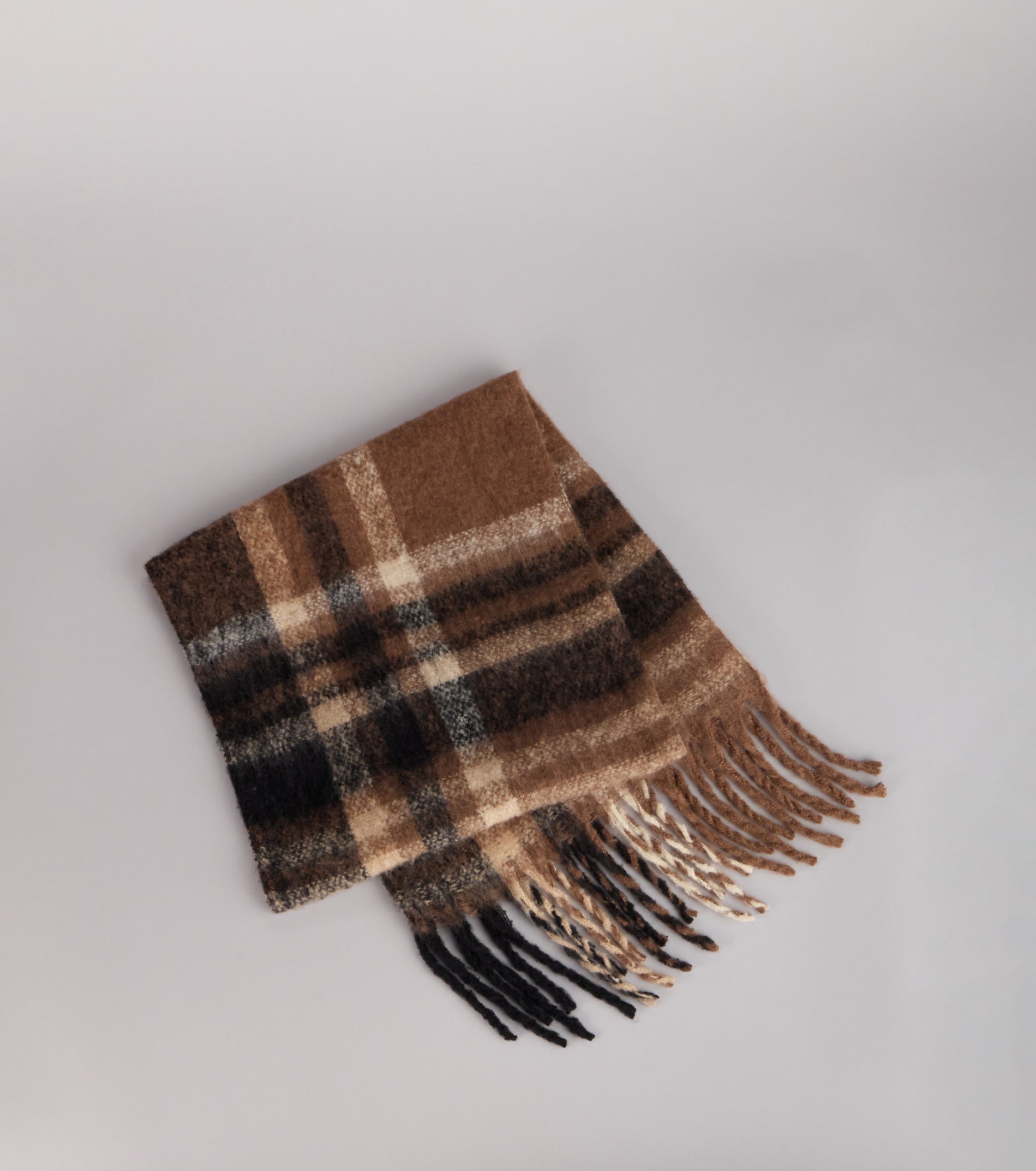 Fuzzy Comfort Plaid Fringe Scarf