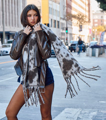 Trend Factor Cow Print Fringe Scarf