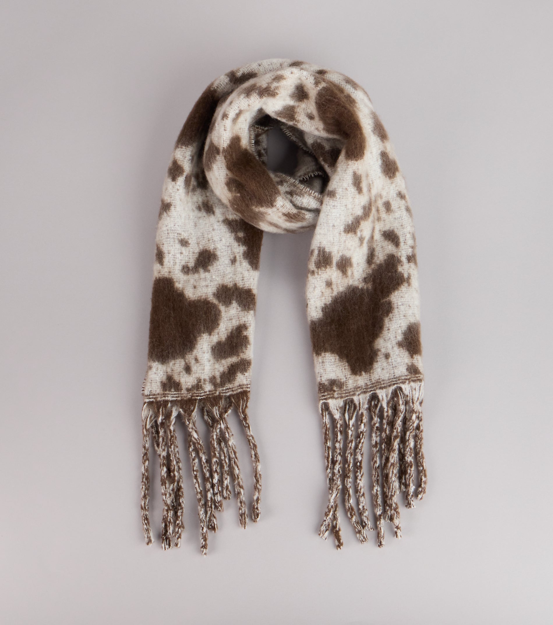Trend Factor Cow Print Fringe Scarf