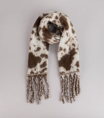 Trend Factor Cow Print Fringe Scarf