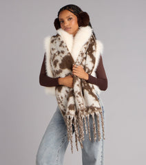 Trend Factor Cow Print Fringe Scarf
