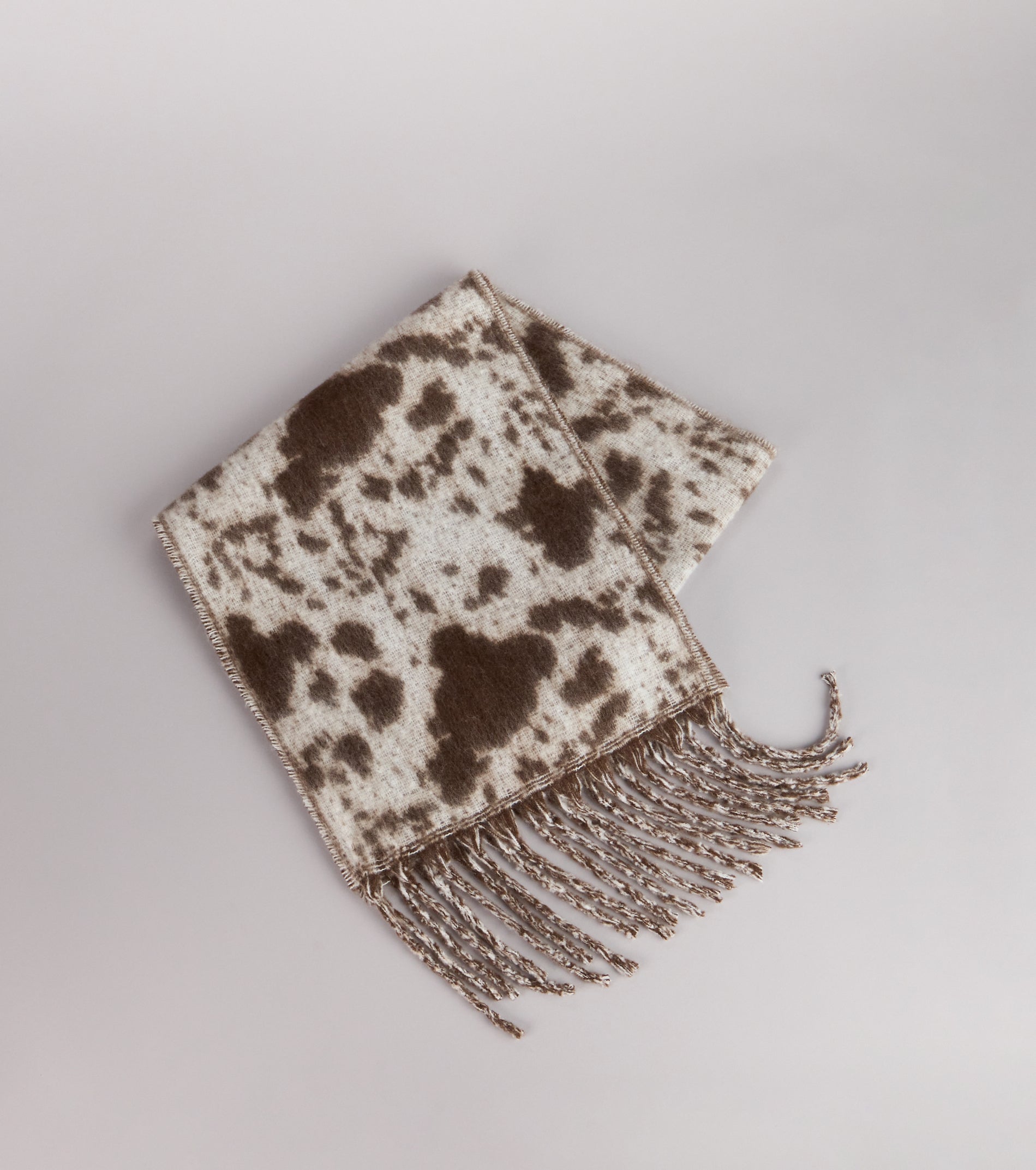 Trend Factor Cow Print Fringe Scarf