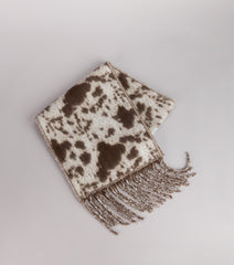 Trend Factor Cow Print Fringe Scarf