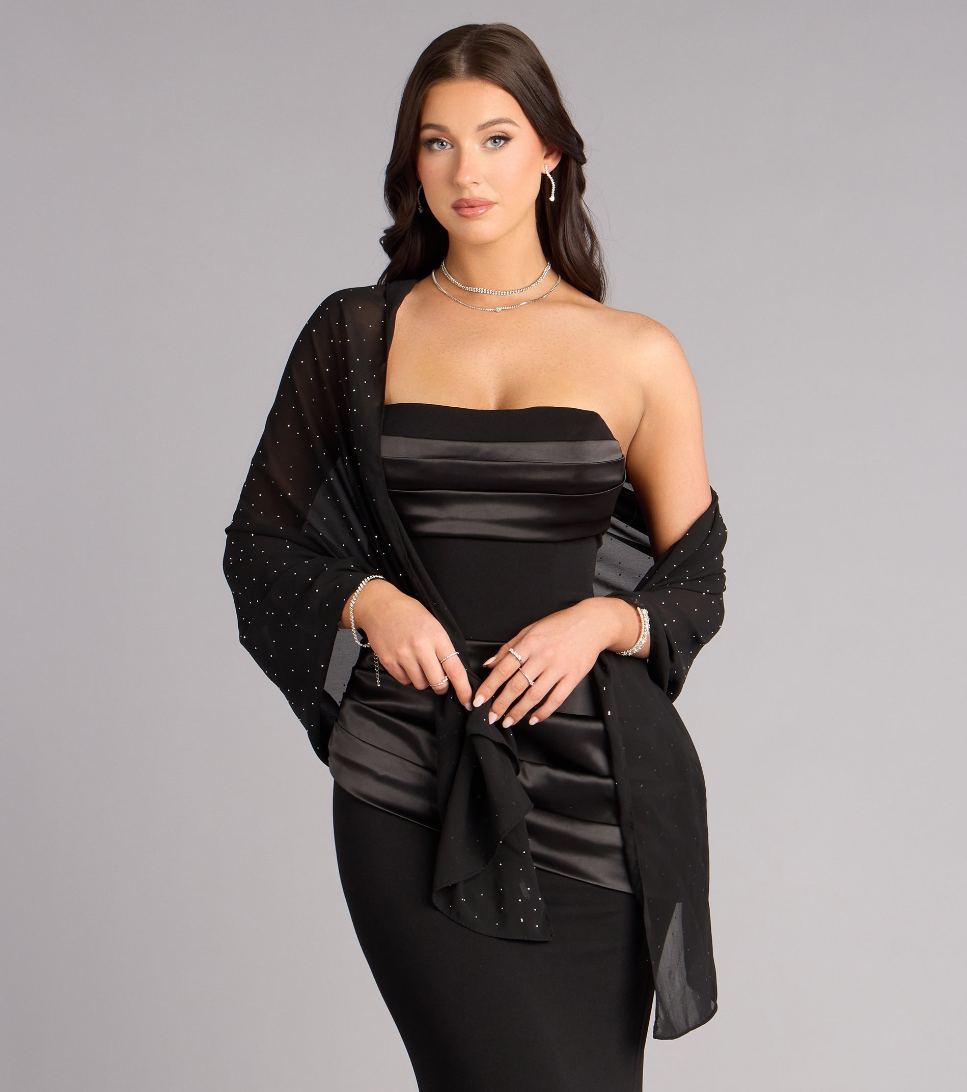 Soft Sparkle Rhinestone Chiffon Scarf