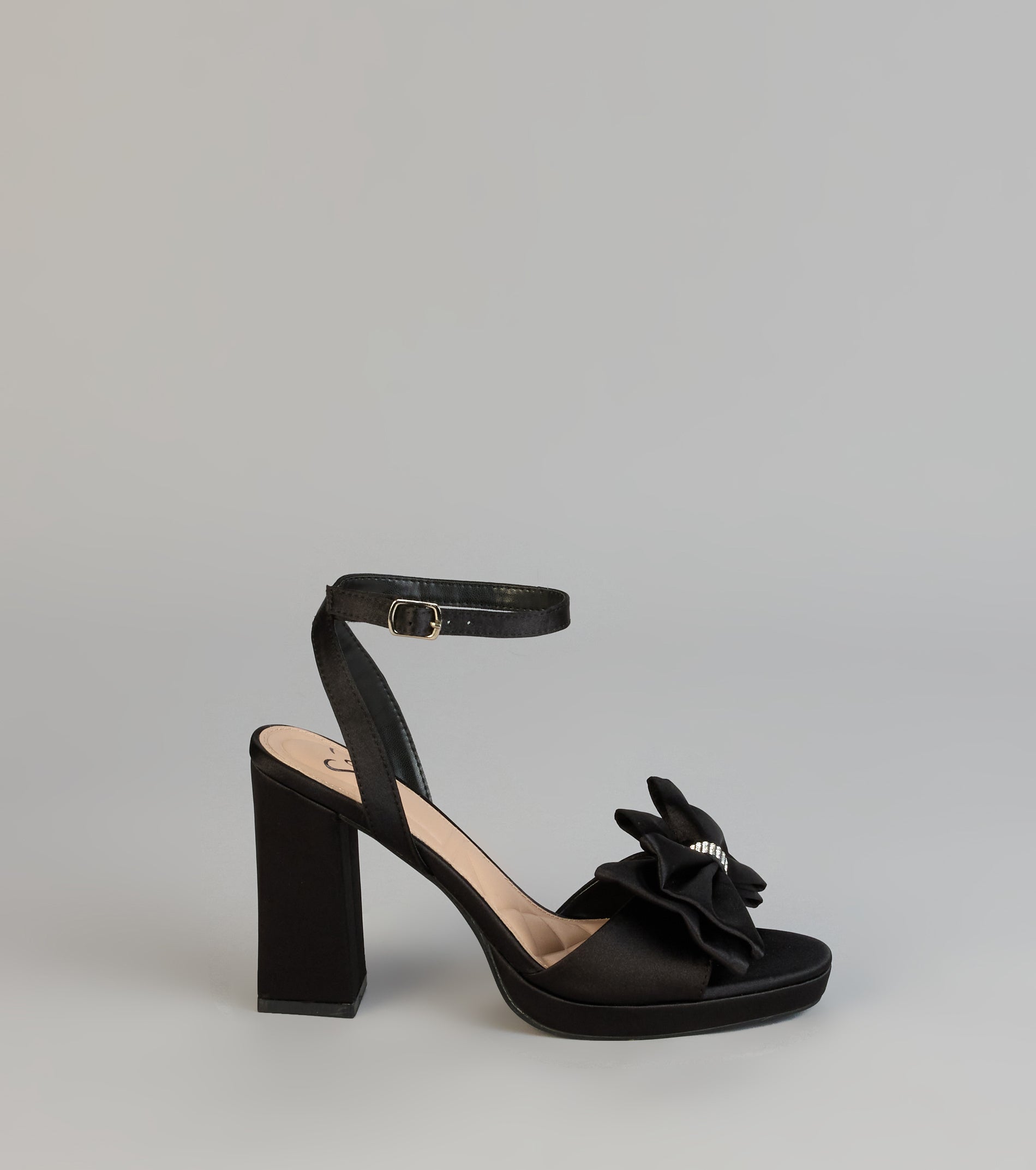 RSVP Luxe Rhinestone Bow Satin Heels
