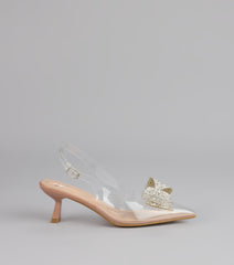 Pretty Precision Rhinestone Bow Slingback Mules