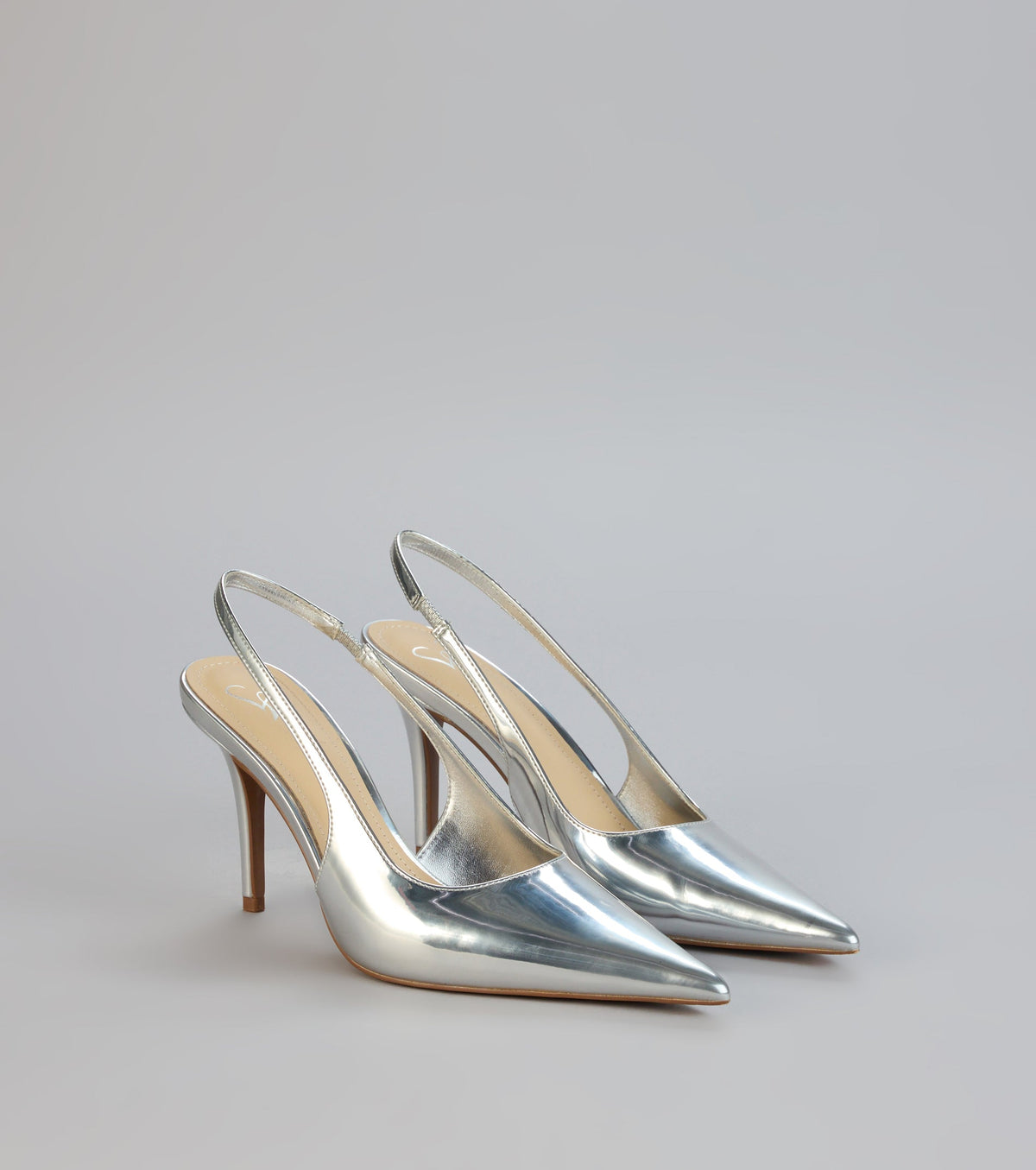 Mirror Finish Metallic Slingback Pumps