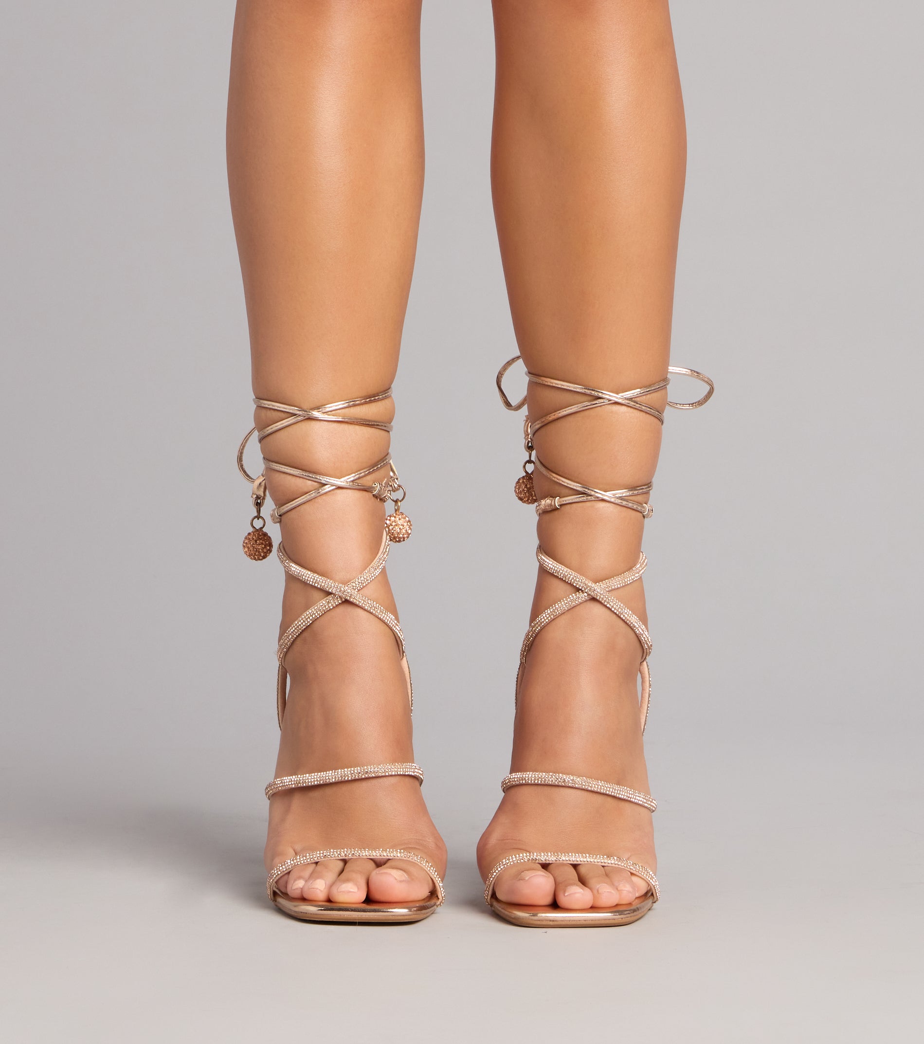 Glam Plans Rhinestone Lace-Up Stiletto Heels