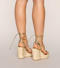 Vacay Glow Metallic Lace-Up Espadrille Wedges