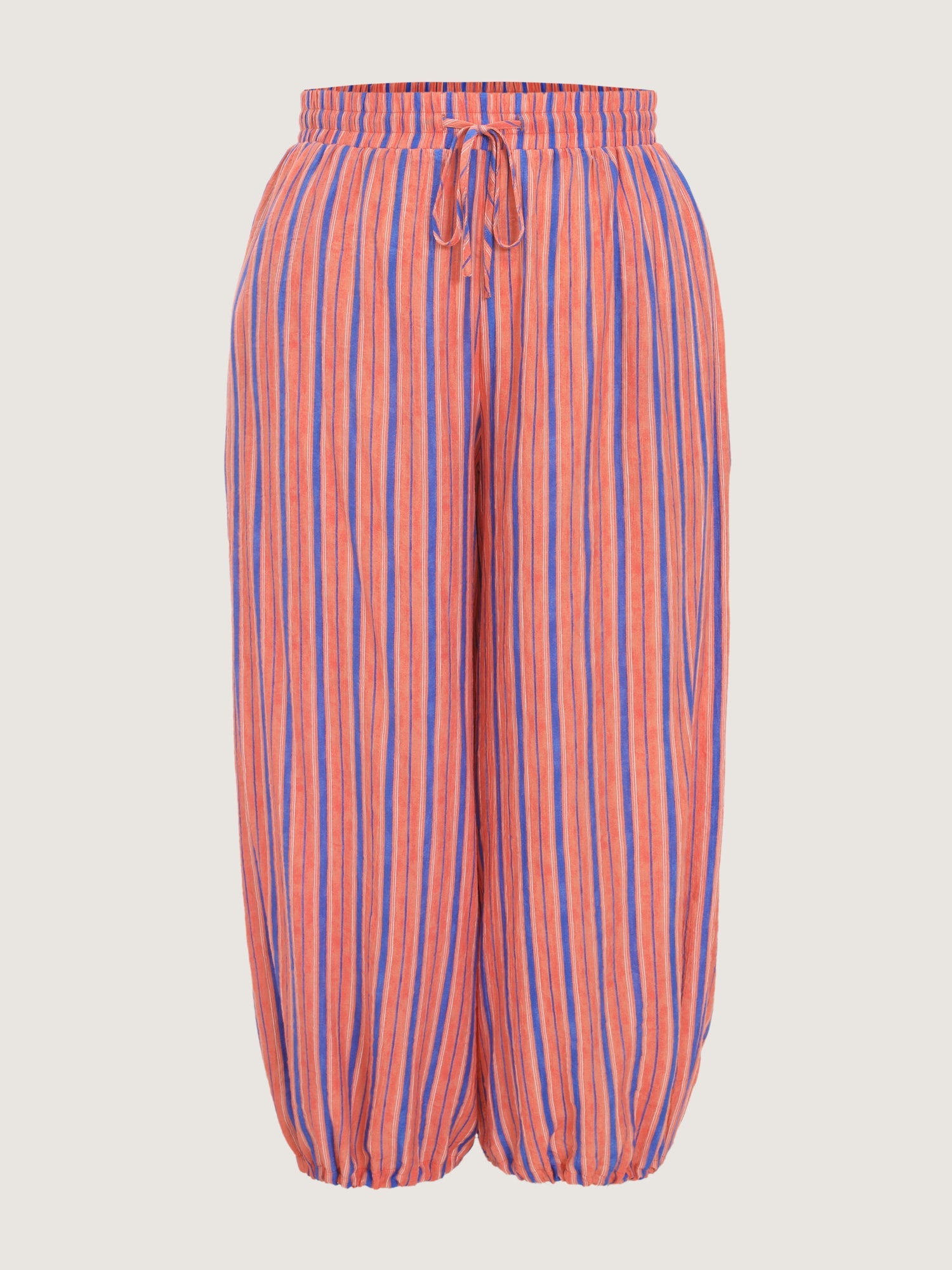 Striped Print Cuffed Hem Drawstring Pants