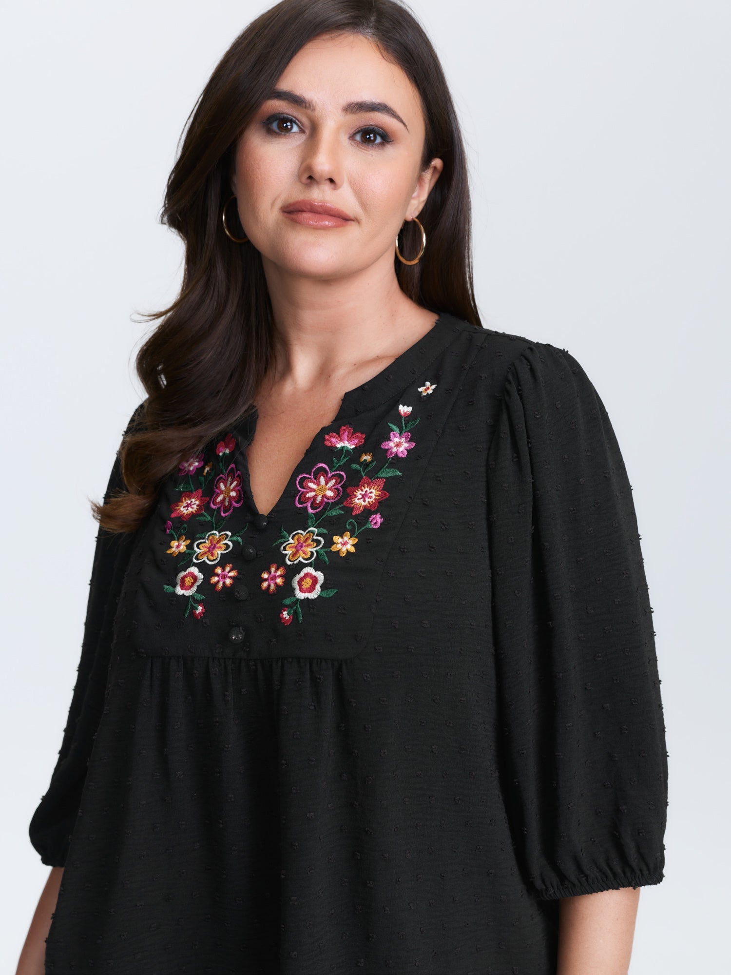 Multicolor Floral Embroidered Flowy Blouse