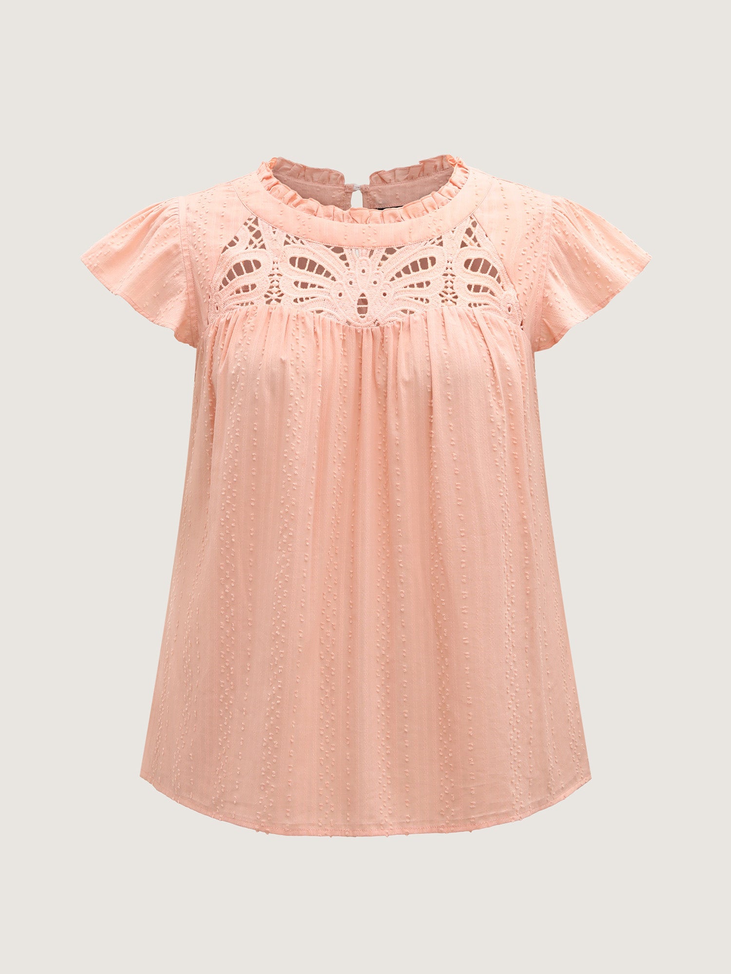 Cotton Cut-Out Lace Ruffled Neck Blouse