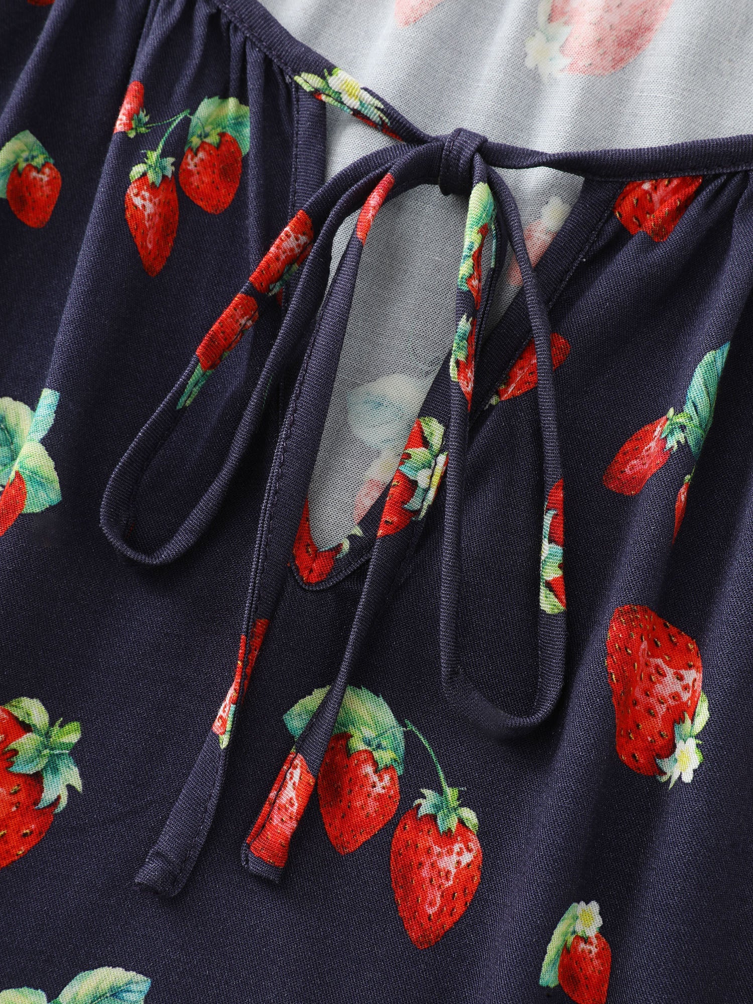 Strawberry Print V Neck Bubble Sleeve Blouse