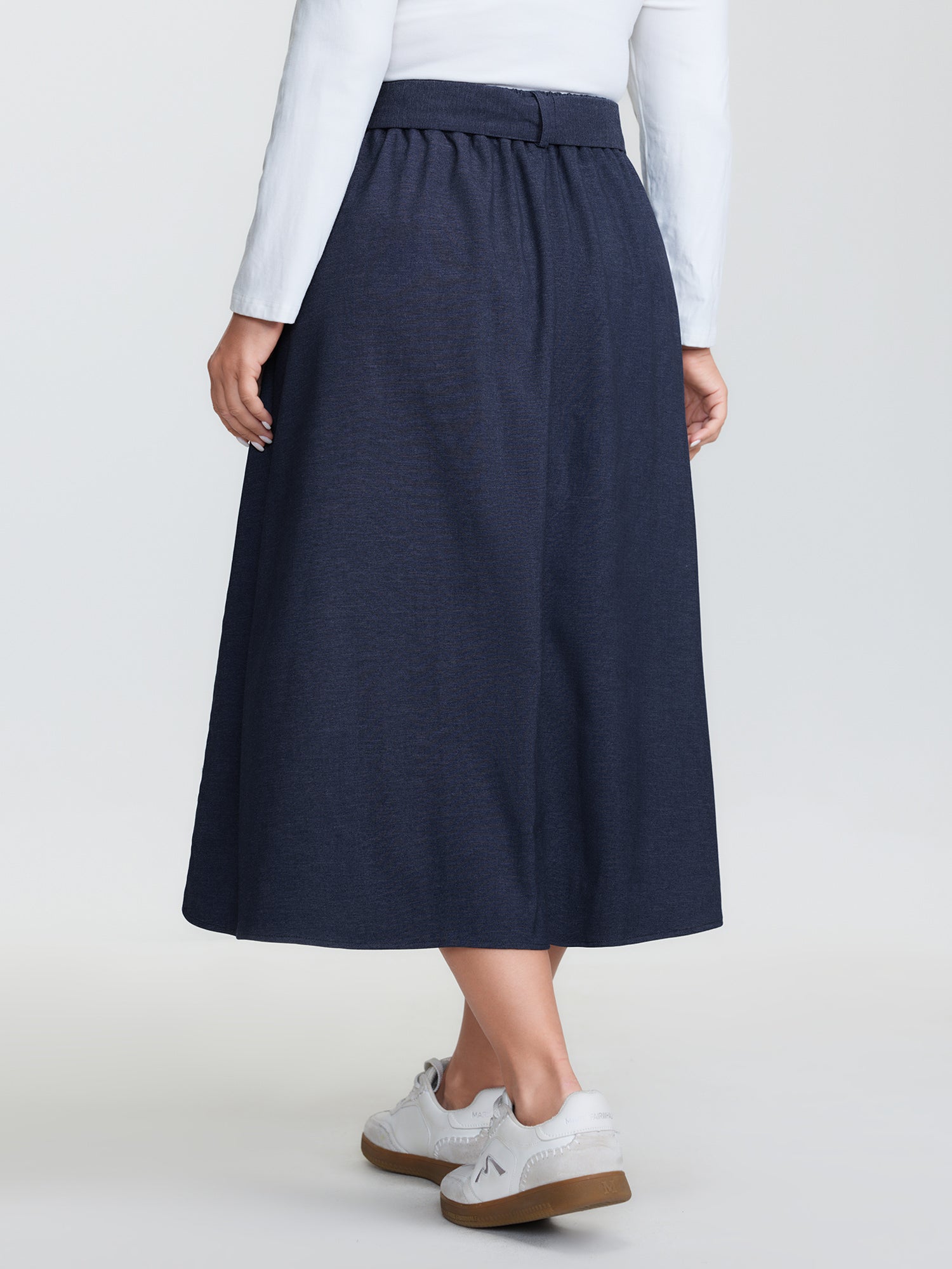 Stretchy Button Detail Waist-Tie Maxi Skirt