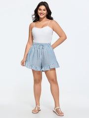 Striped Print Ruffled Hem Shorts