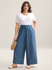 Cotton Waist-Tie Lace Wide-Leg Pants