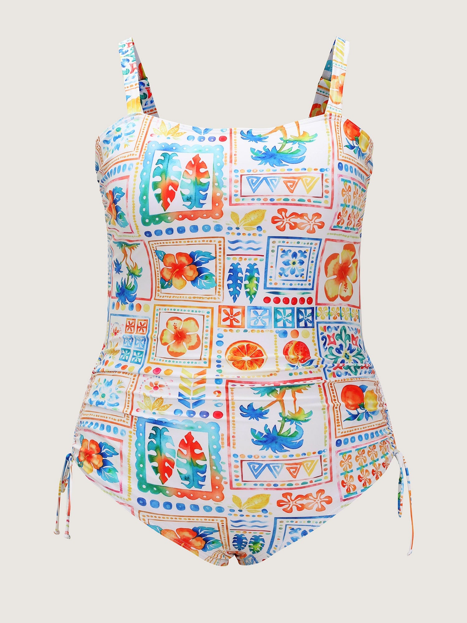 Majolica Print Drawstring One-Piece Swim