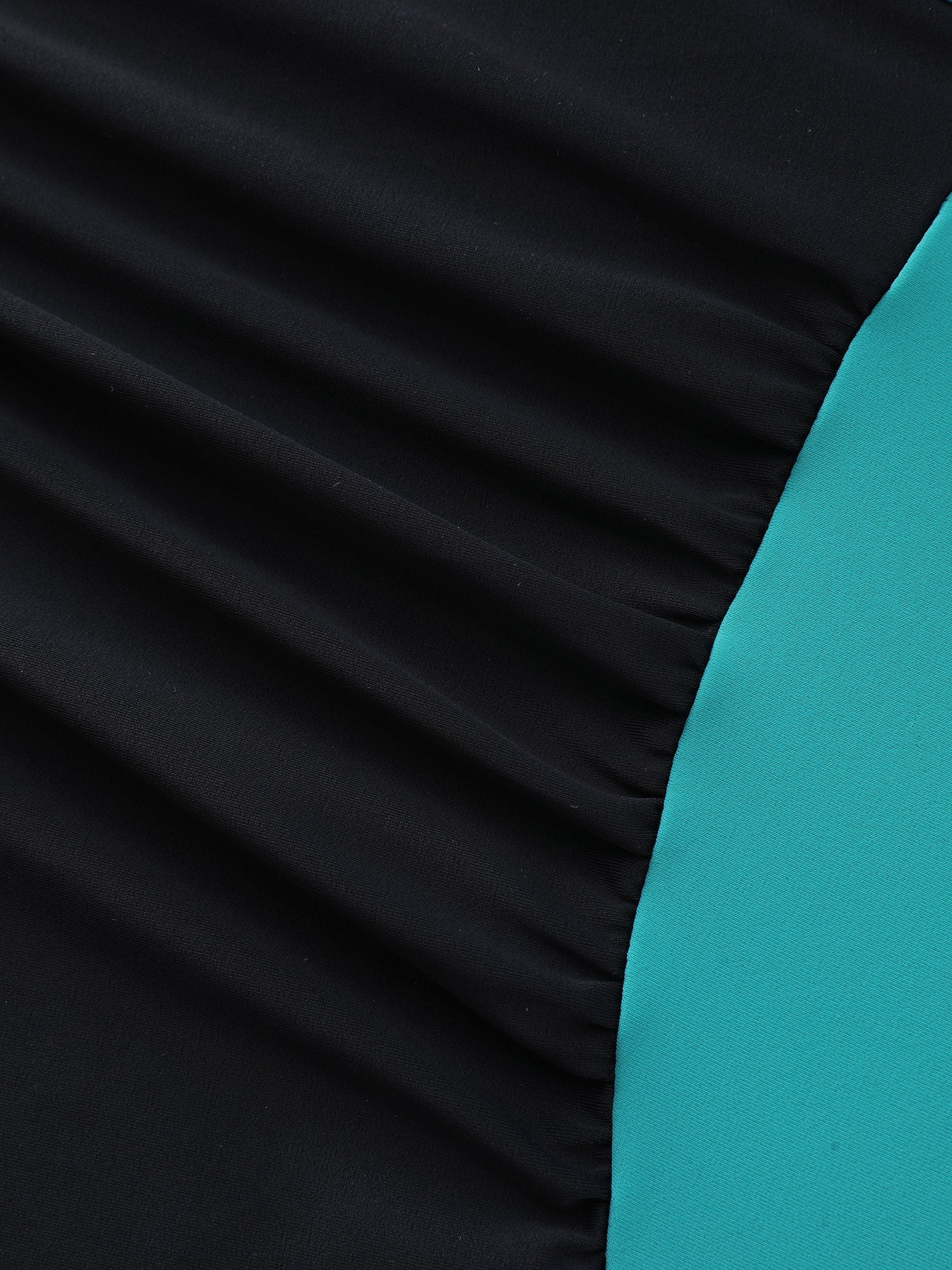 Colorblock Ruched Tummy-Control One-Piece Swimsuit