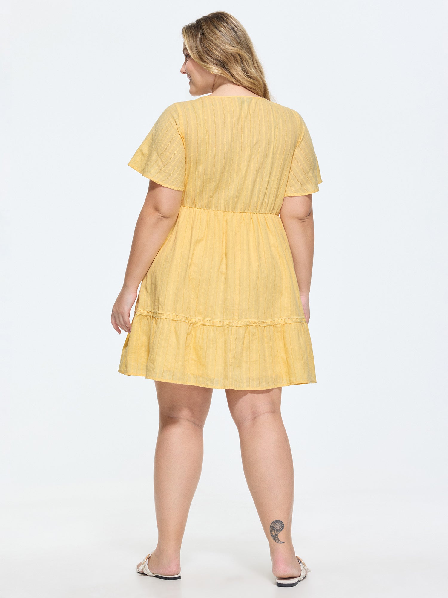 Cotton Sheer Lace Trim V-Neck Mini Dress