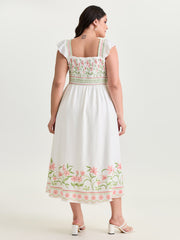 Floral Print Shirred Bodice Midi Dress