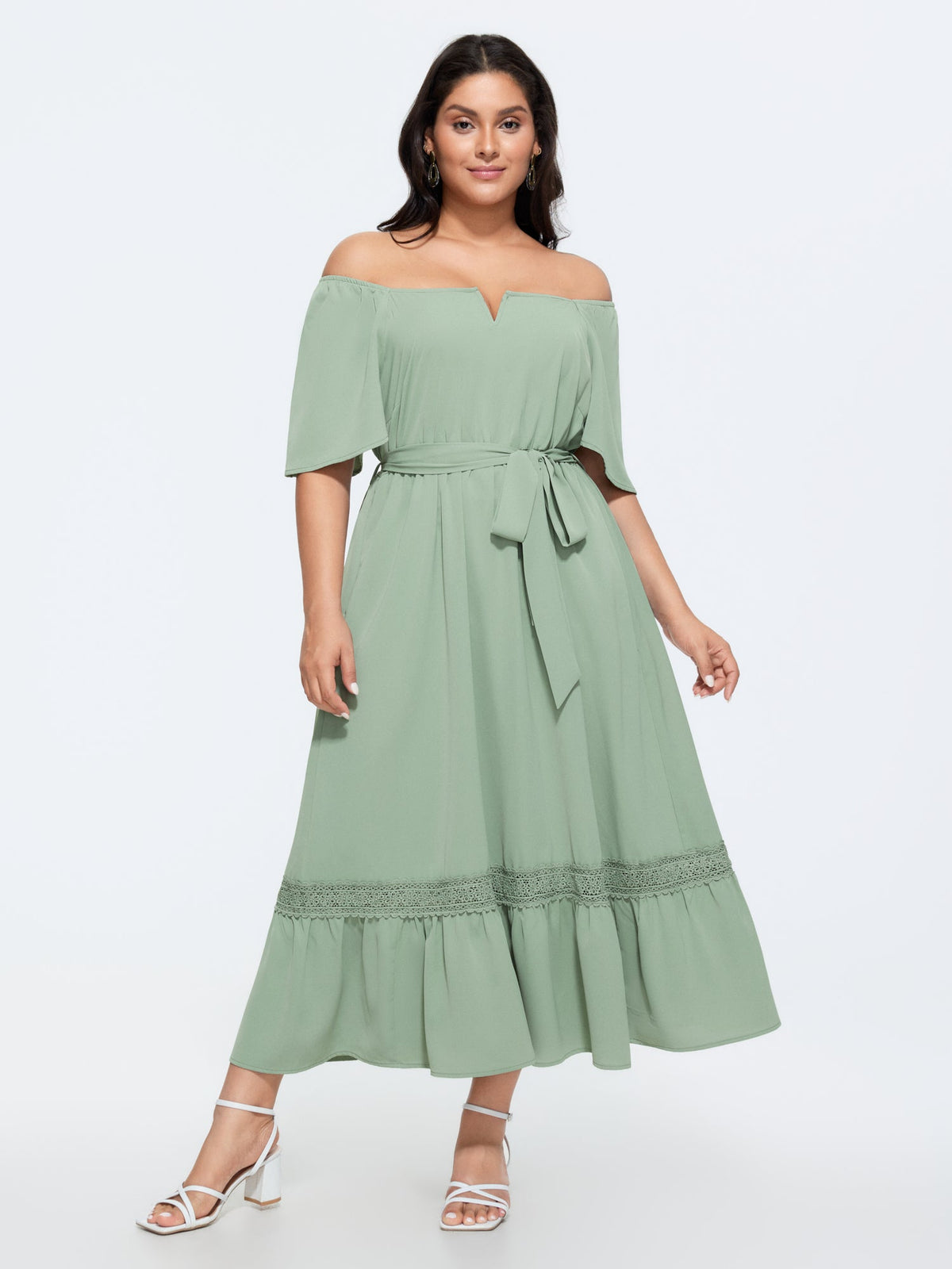 2-Way Wear Neckline Waist-Tie Maxi Dress