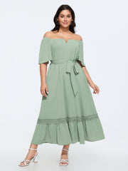 2-Way Wear Neckline Waist-Tie Maxi Dress