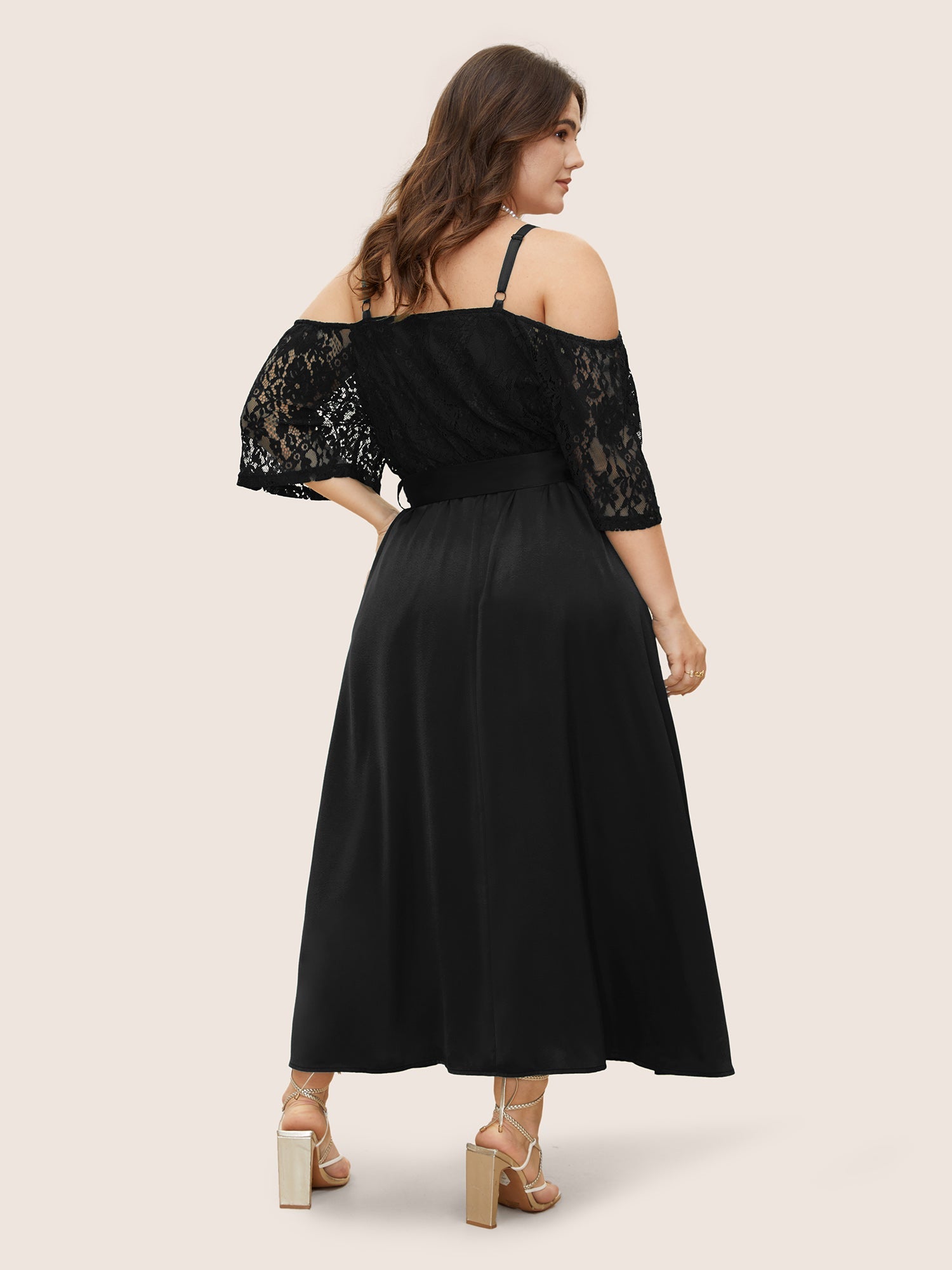 Crochet Lace Mesh Cold Shoulder Dress