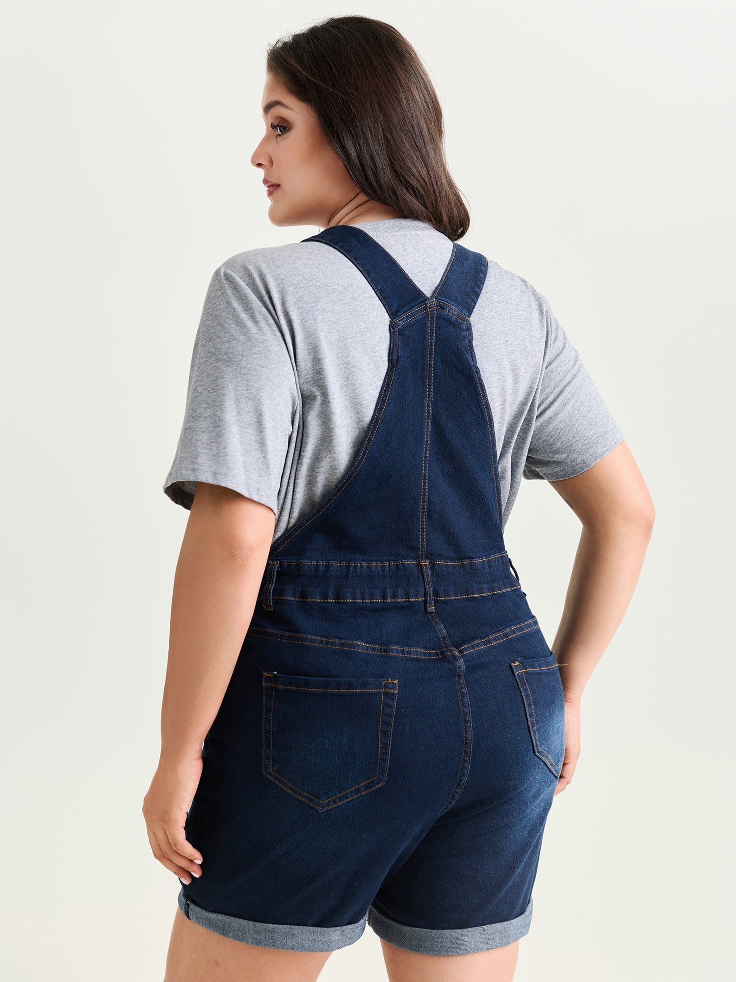 Stretchy Pockets Skinny-Fit Denim Overall Romper