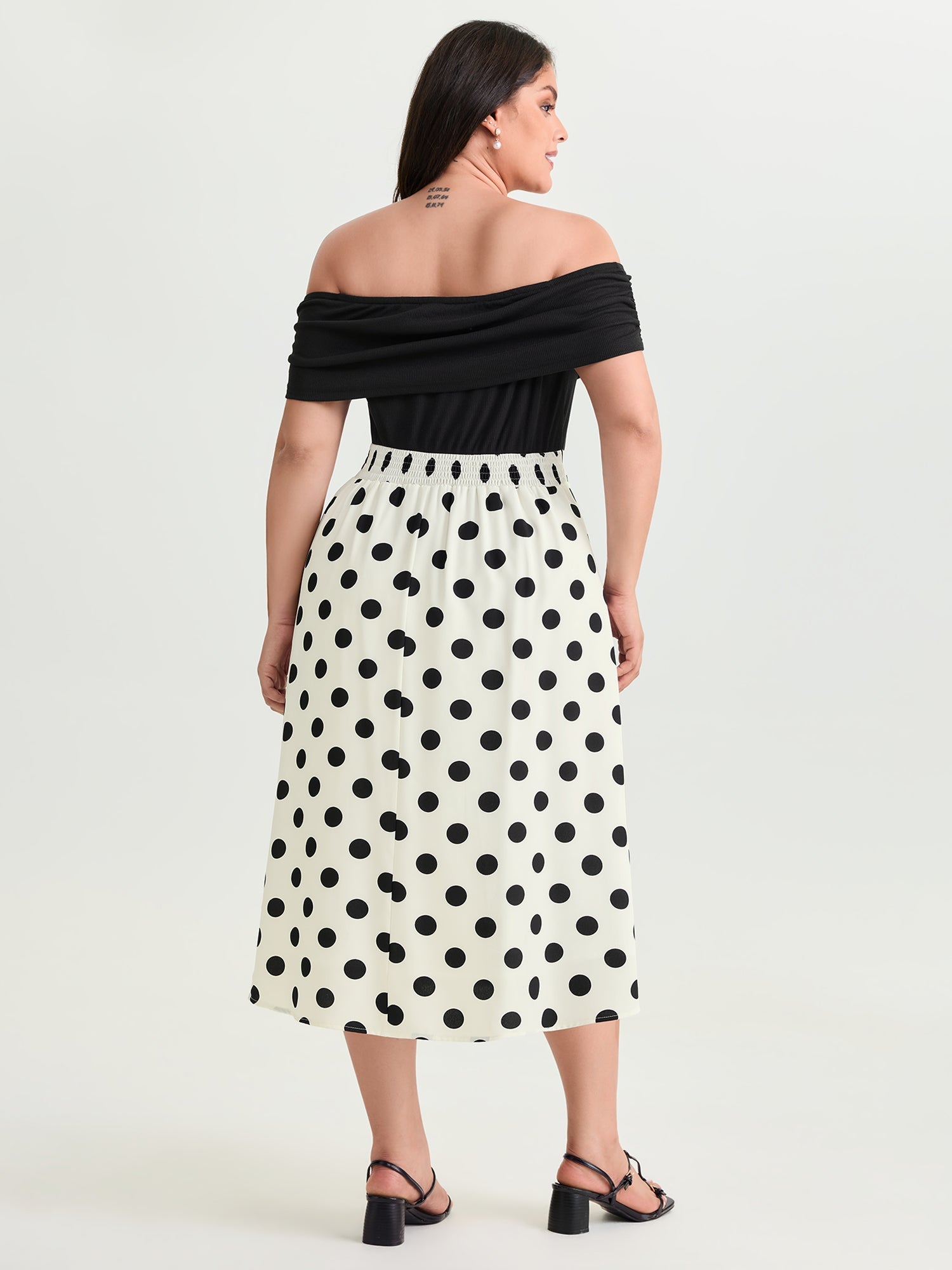 Polka Dot Charm Off-Shoulder Midi Dress