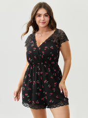 Sweet Cherry Lace Sleeve Lounge Romper