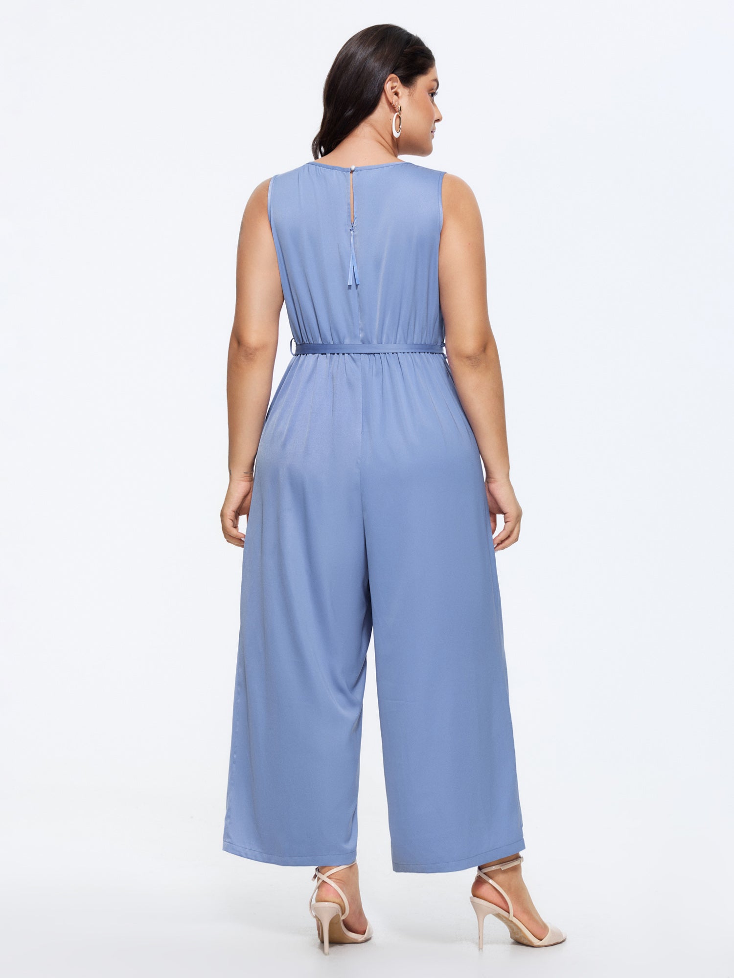 Layered Satin Waist-Tie Jumpsuit