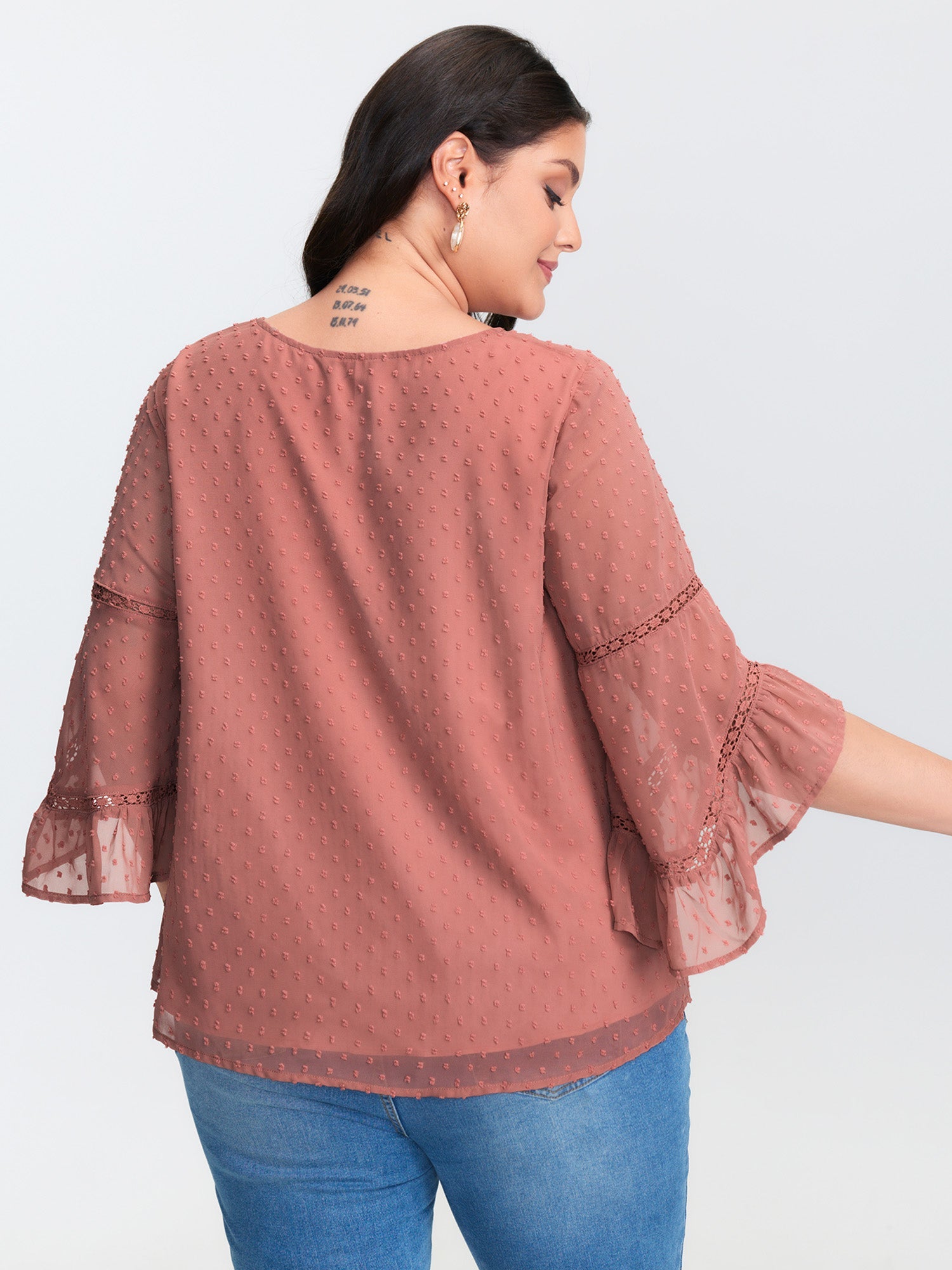 Asymmetrical Ruffled Sleeve Lace Blouse
