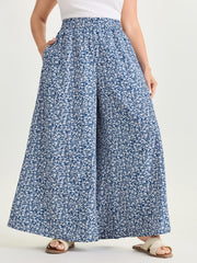 Micro Floral Print Wide-Leg Pants