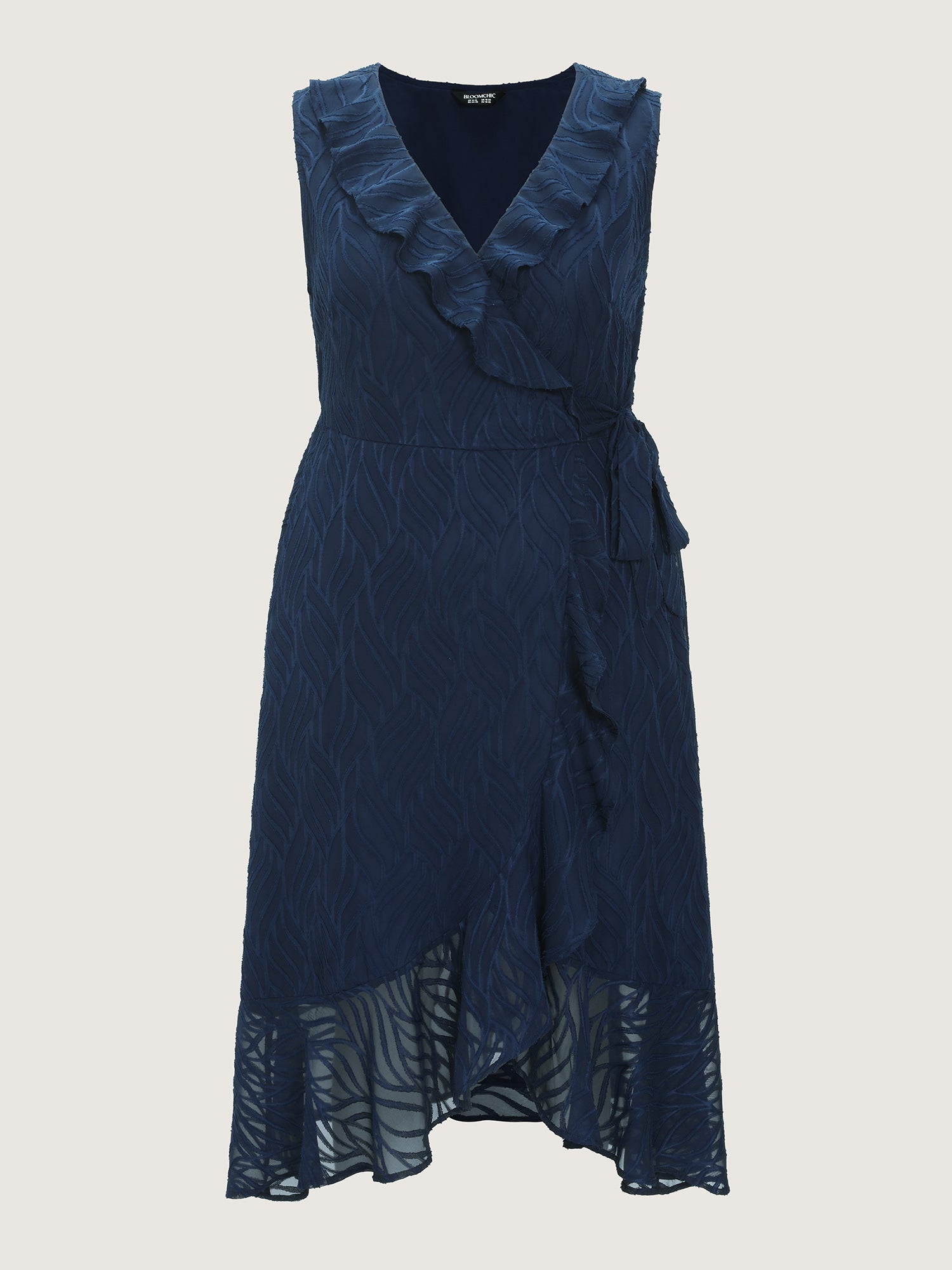 Sheer Textured Ruffled Wrap Midi Dress