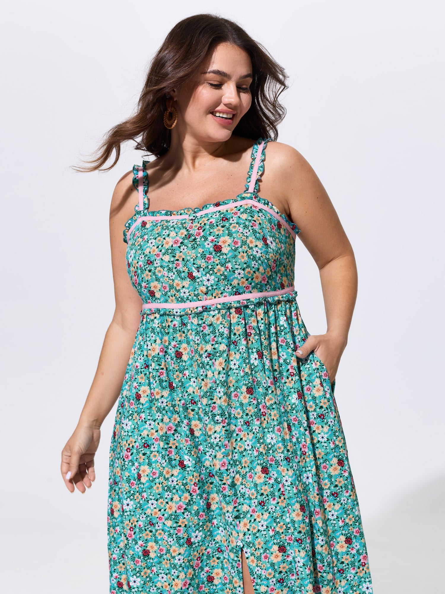 Floral Print Color Contrast Cami Maxi Dress