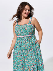 Floral Print Color Contrast Cami Maxi Dress