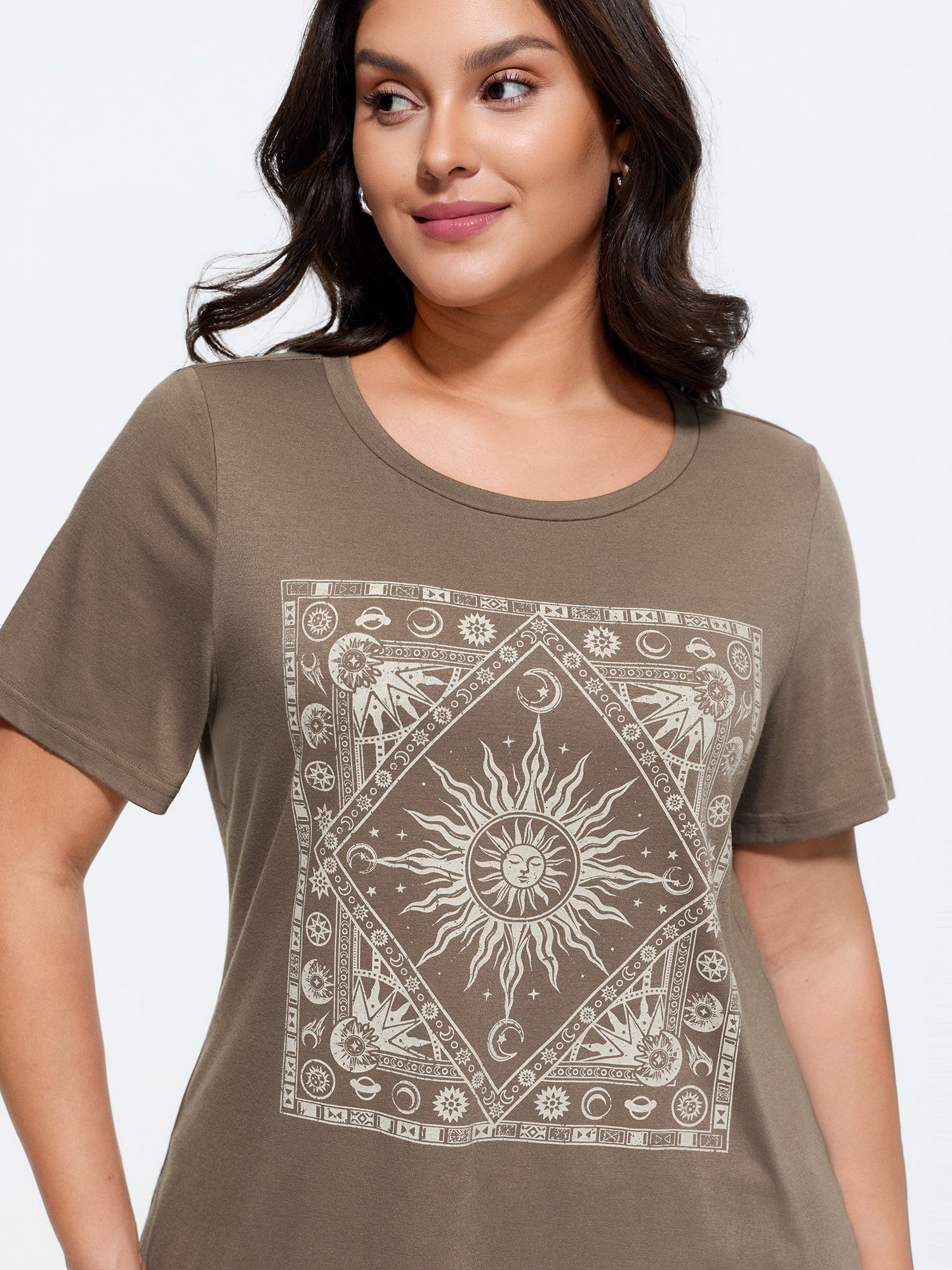 Supersoft Geometric Print Round Neck Long T-Shirt
